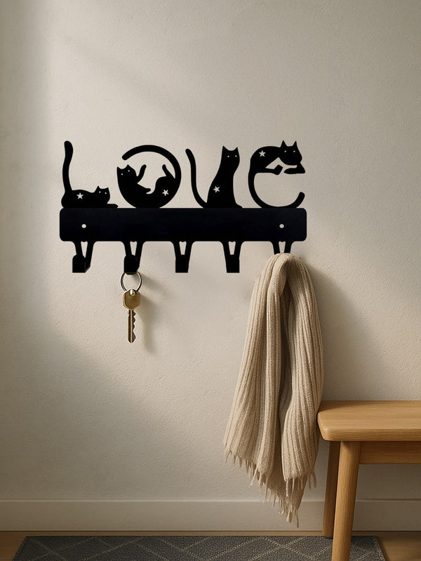 1pc Love Cats Key Rack Mounted Key Holder With Curled Cats Key Holder, Key Hanger, Towel Rack, Coat Rack.Suitable For Room Decor,Wall Decor,Home Decor,Bathroom Decor,Coffee Bar Essentials,Wall Art,Wedding