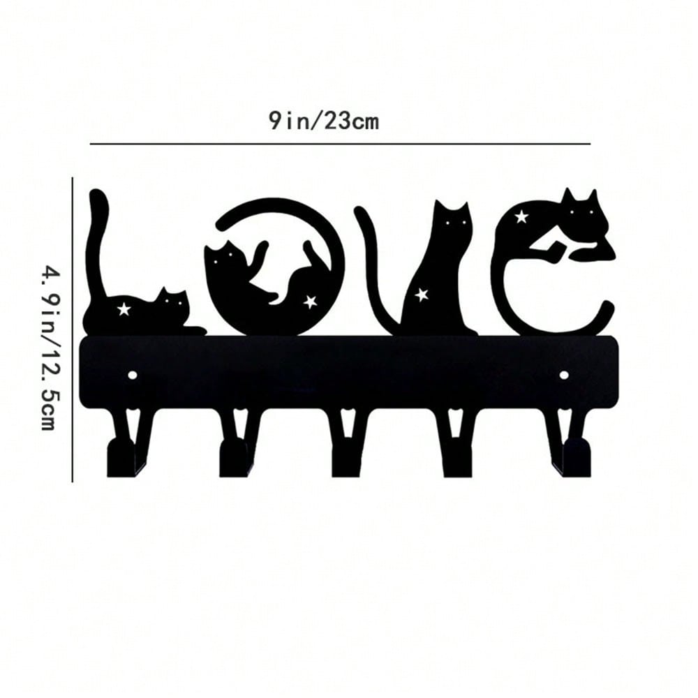 1pc Love Cats Key Rack Mounted Key Holder With Curled Cats Key Holder, Key Hanger, Towel Rack, Coat Rack.Suitable For Room Decor,Wall Decor,Home Decor,Bathroom Decor,Coffee Bar Essentials,Wall Art,Wedding