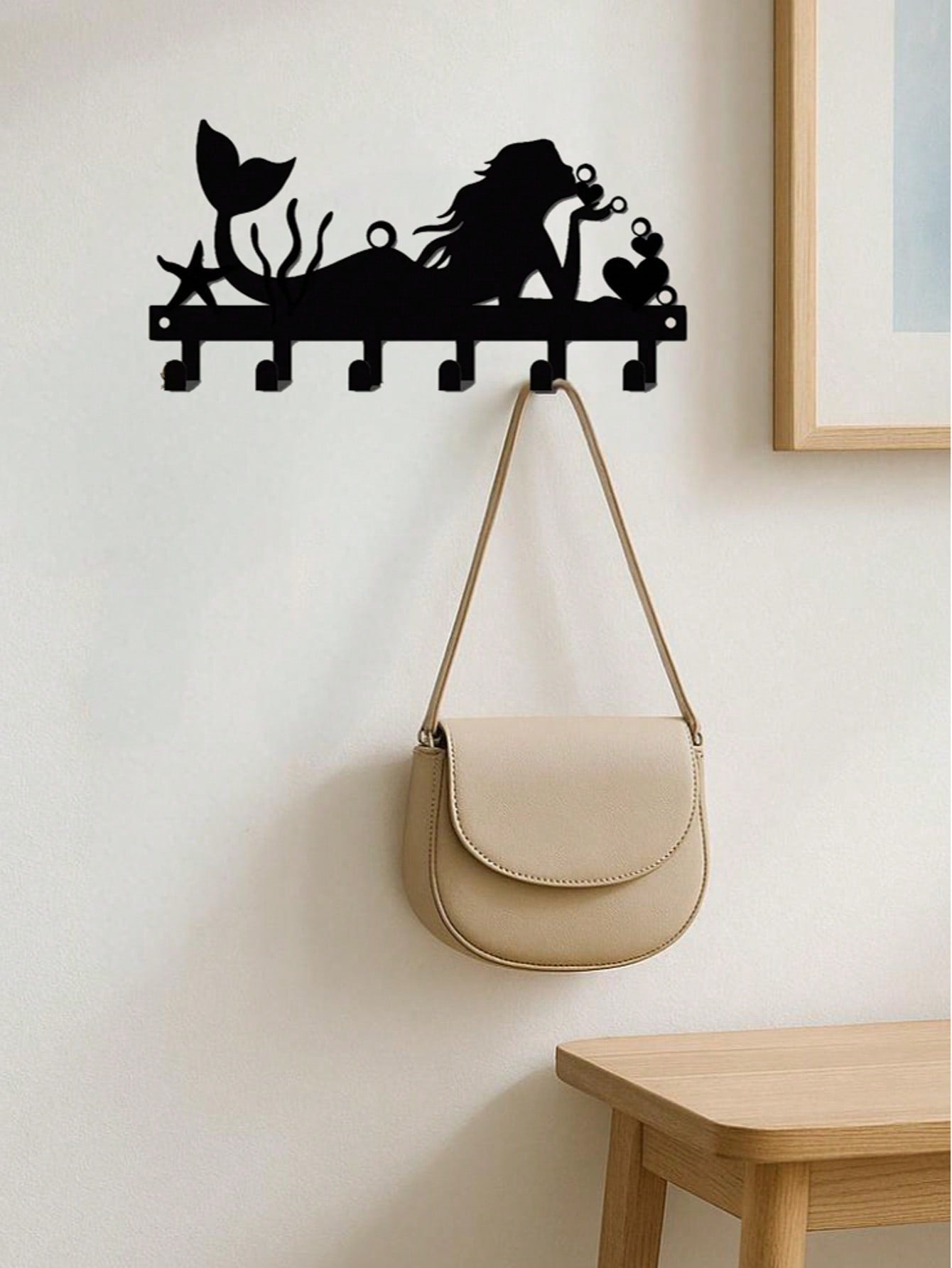 1 Piece Mermaid Metal Wall-Mounted D Rative Hook For Bedroom And Living Room, Wall Ornament For Hallway, Coastal Nautical Accent, Metal Hook With Modern Finish, Ideal For Towel, Bag, Hat Organization, Space-Saving Home Accessory, Easy Install, Versatile D