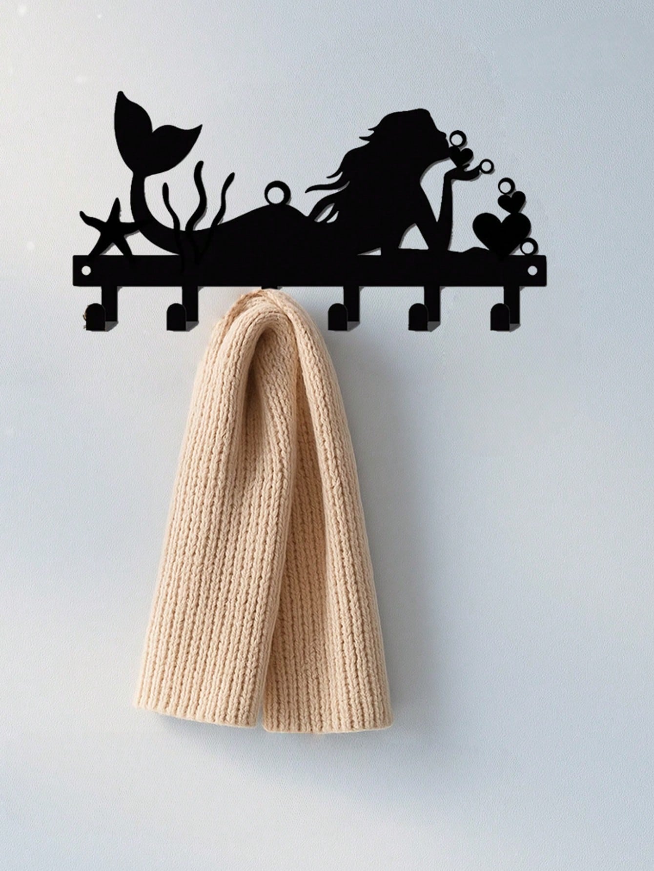 1 Piece Mermaid Metal Wall-Mounted D Rative Hook For Bedroom And Living Room, Wall Ornament For Hallway, Coastal Nautical Accent, Metal Hook With Modern Finish, Ideal For Towel, Bag, Hat Organization, Space-Saving Home Accessory, Easy Install, Versatile D