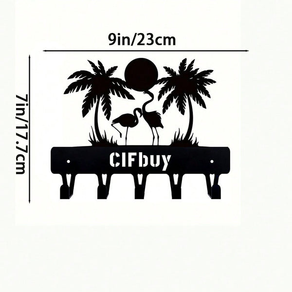 1pc Flamingo, Palm Tree, Sunset Landscape Metal Hook, Suitable For Various Spaces, Can Hang Kitchen Towels, Mugs, Aprons And Other Items, Convenient Storage. Multi-Function Metal Storage Hook, Kitchen Storage Hook, Cafe Storage Hook.