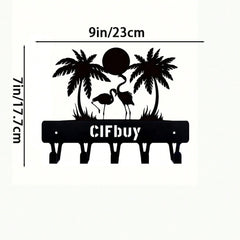 1个火烈鸟棕榈树日落风景金属挂钩，适用于多种空间，可悬挂厨房毛巾、马克杯、围裙等物品，方便收纳。金属多功能收纳挂钩，厨房收纳挂钩，咖啡厅收纳挂钩。