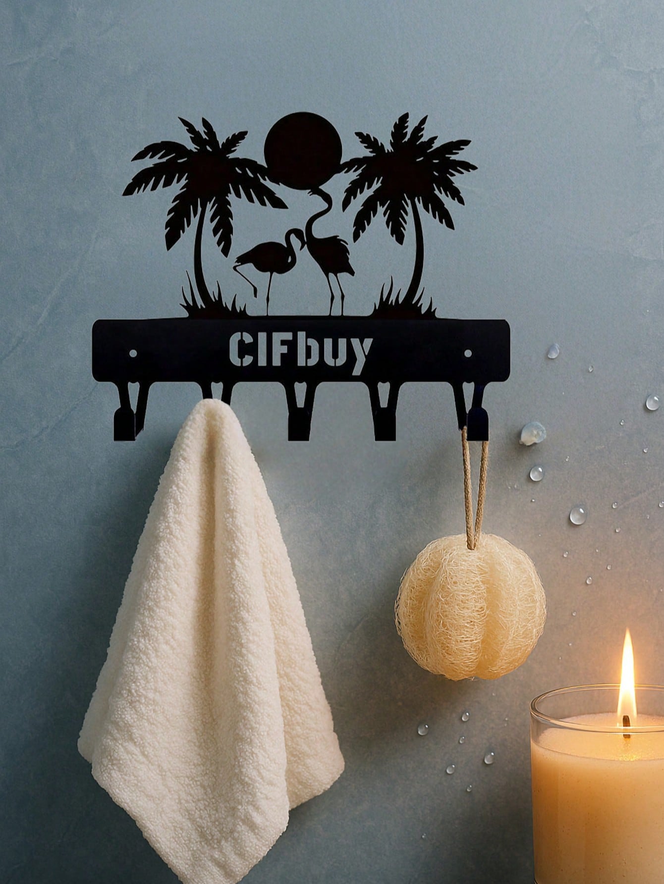 1pc Flamingo, Palm Tree, Sunset Landscape Metal Hook, Suitable For Various Spaces, Can Hang Kitchen Towels, Mugs, Aprons And Other Items, Convenient Storage. Multi-Function Metal Storage Hook, Kitchen Storage Hook, Cafe Storage Hook.