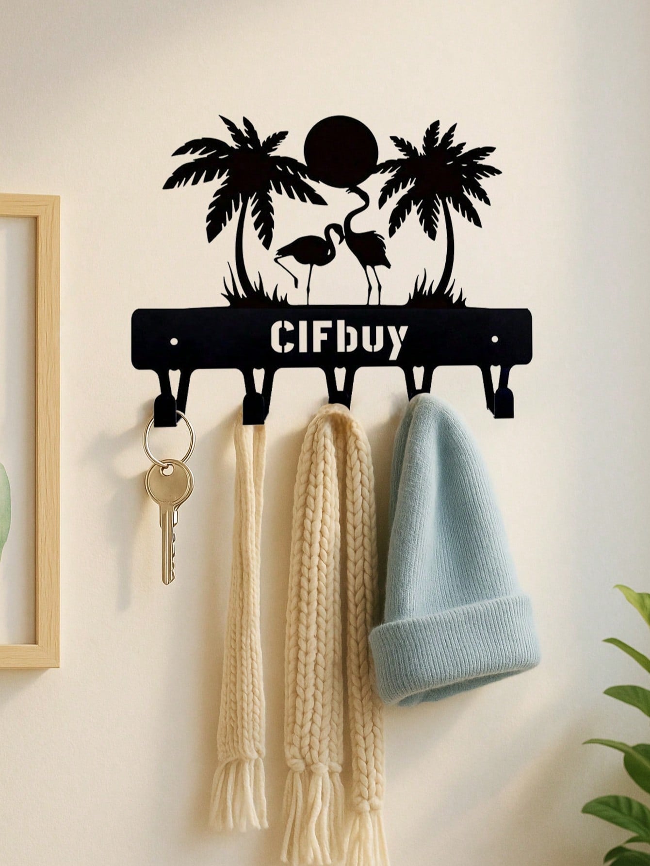 1pc Flamingo, Palm Tree, Sunset Landscape Metal Hook, Suitable For Various Spaces, Can Hang Kitchen Towels, Mugs, Aprons And Other Items, Convenient Storage. Multi-Function Metal Storage Hook, Kitchen Storage Hook, Cafe Storage Hook.