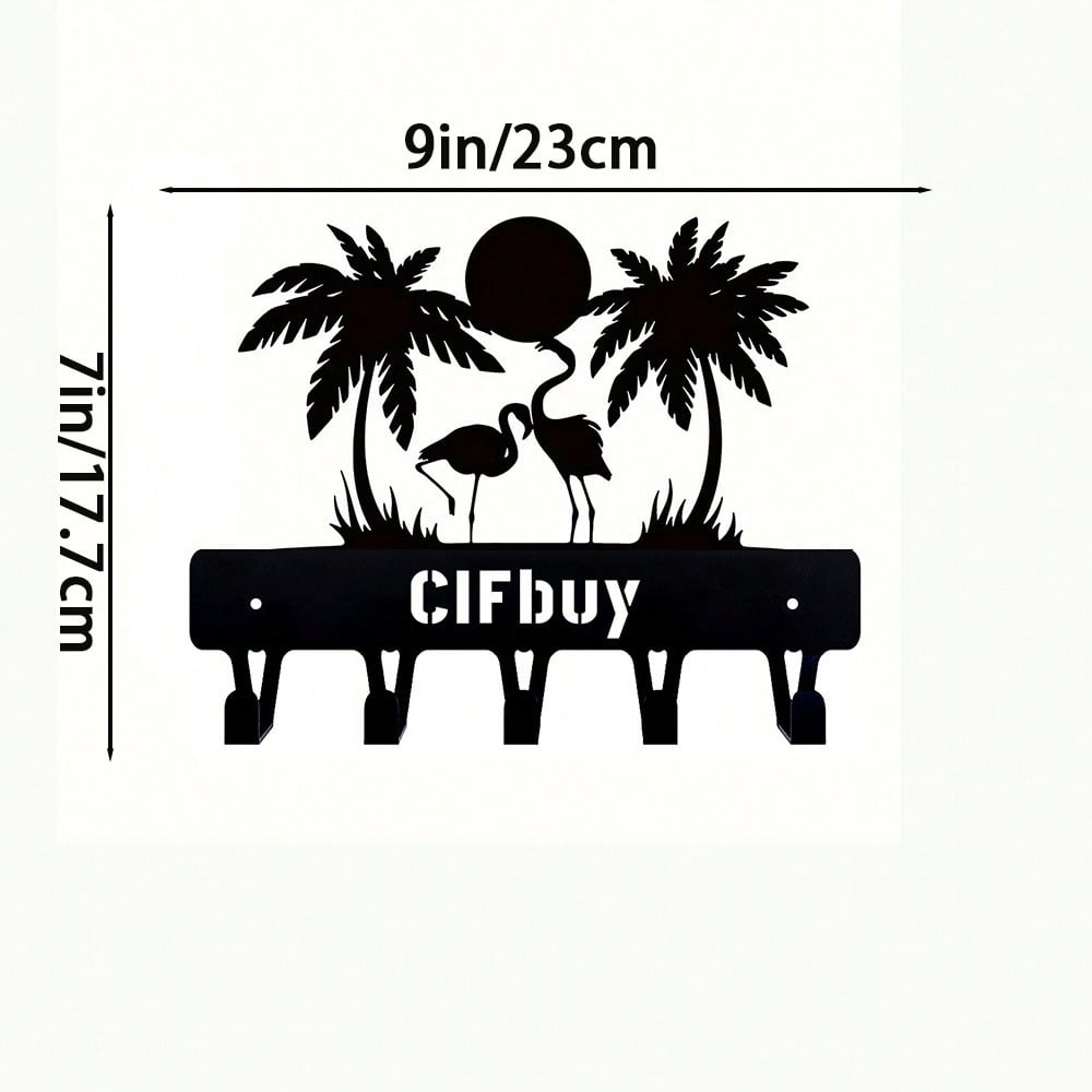1个火烈鸟棕榈树日落风景金属挂钩，适用于多种空间，可悬挂厨房毛巾、马克杯、围裙等物品，方便收纳。金属多功能收纳挂钩，厨房收纳挂钩，咖啡厅收纳挂钩。