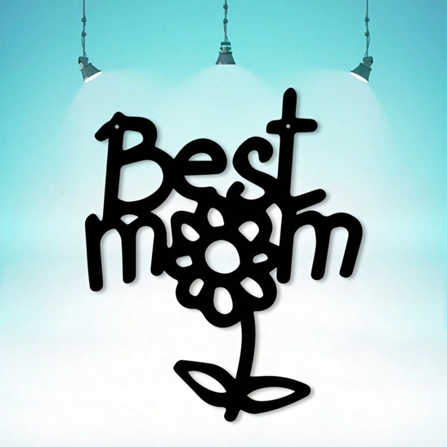 Vintage "Best Mom" metal wall decoration - black floral silhouette, made of weathering wrought iron. Finish the interior decoration, and also a warm gift for Mother's Day or Christmas. Durable, elegant and chic. Main image