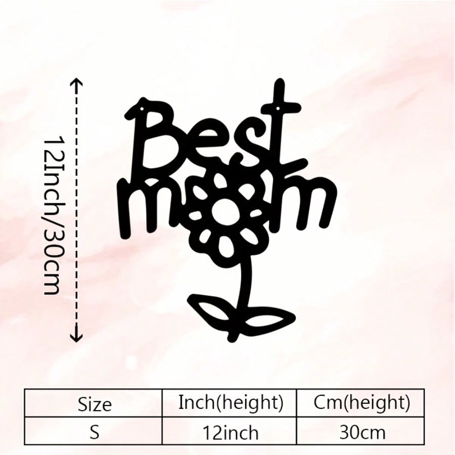 Vintage "Best Mom" metal wall decoration - black floral silhouette, made of weathering wrought iron. Finish the interior decoration, and also a warm gift for Mother's Day or Christmas. Durable, elegant and chic. Secondary image