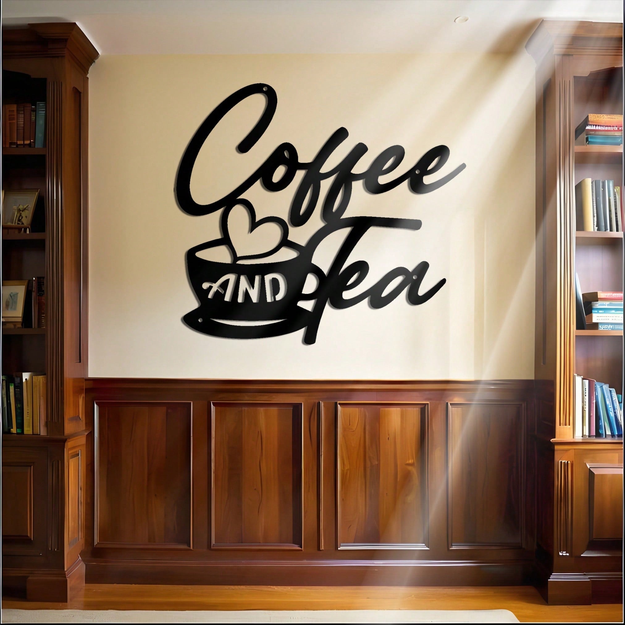 1pc Modern Minimalist Coffee/Tea Metal Wall Decor - Thick Black Laser Cut Bean Shape Design, Suitable For Living Room And Cafe, Elegant Housewarming/Wedding Gift. Applicable For Room Decor, Wall Decor, Home Decor Main image