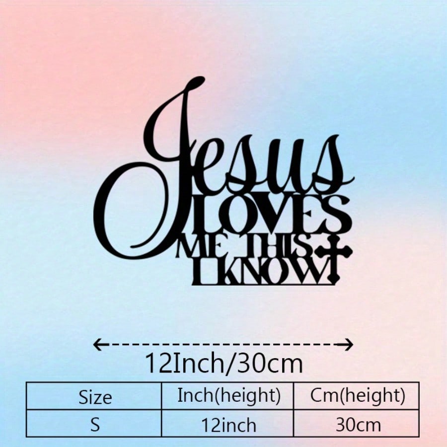 1 piece of "Jesus Loves Me" cross metal wall hanging artwork, powder coated wrought iron religious decorations for churches and homes. Weather-resistant indoor and outdoor spiritual gifts, Easter elegant design