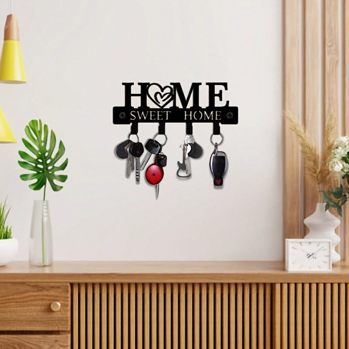1Pc "Home Sweet Home" Metal Key Holder With Hooks, Easy Install Wall Rack For Keys, Hats & Towels In Kitchen, Bathroom & Entryway.Suitable For Room Decor,Wall Decor,Home Decor,Bathroom Decor,Coffee Bar Essentials,Wall Art Secondary image