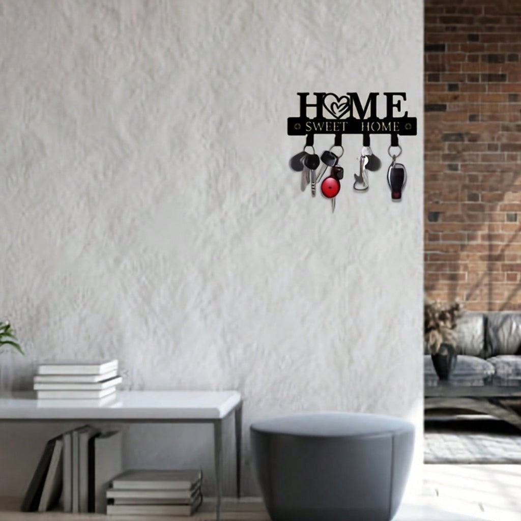 1Pc "Home Sweet Home" Metal Key Holder With Hooks, Easy Install Wall Rack For Keys, Hats & Towels In Kitchen, Bathroom & Entryway.Suitable For Room Decor,Wall Decor,Home Decor,Bathroom Decor,Coffee Bar Essentials,Wall Art