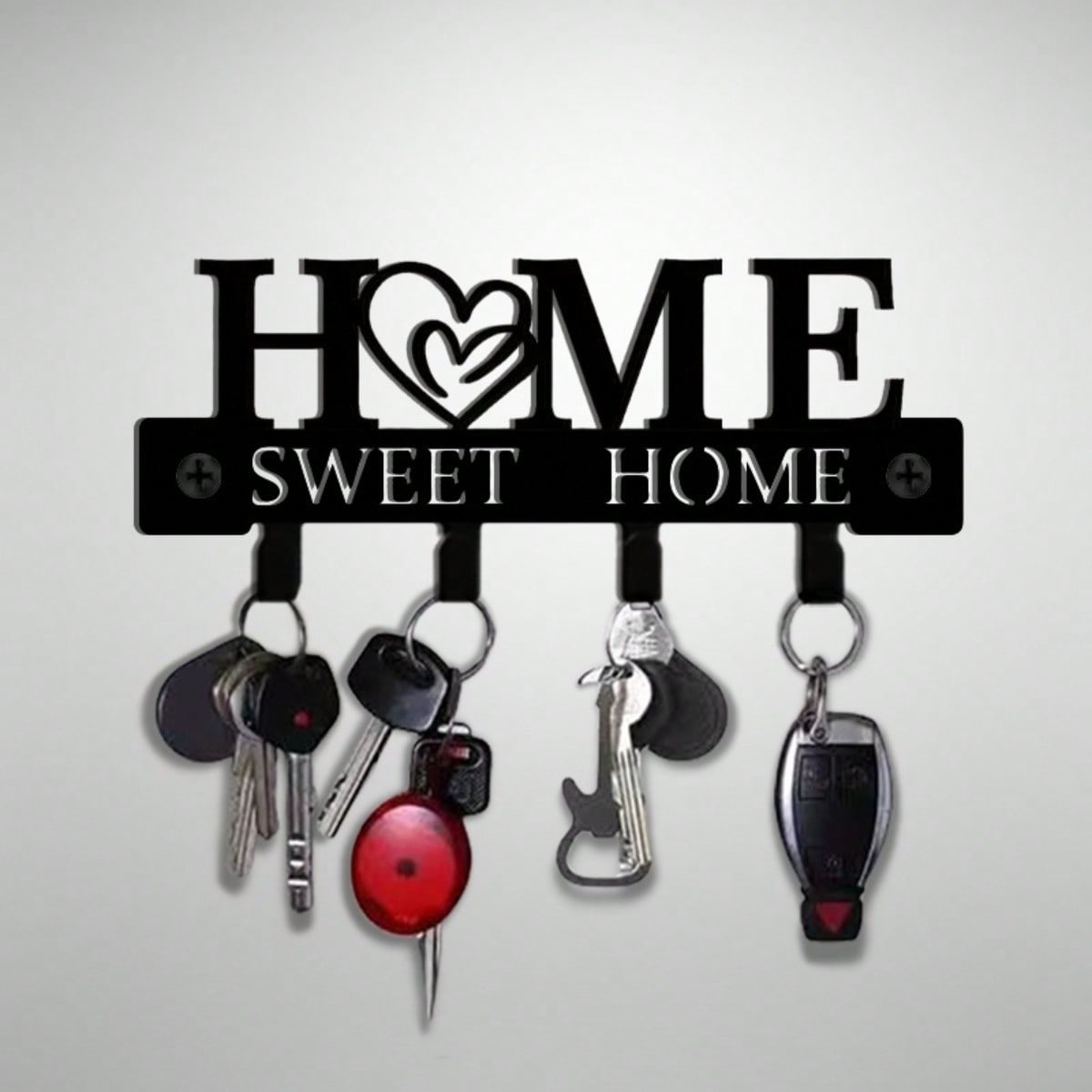 1Pc "Home Sweet Home" Metal Key Holder With Hooks, Easy Install Wall Rack For Keys, Hats & Towels In Kitchen, Bathroom & Entryway.Suitable For Room Decor,Wall Decor,Home Decor,Bathroom Decor,Coffee Bar Essentials,Wall Art Main image