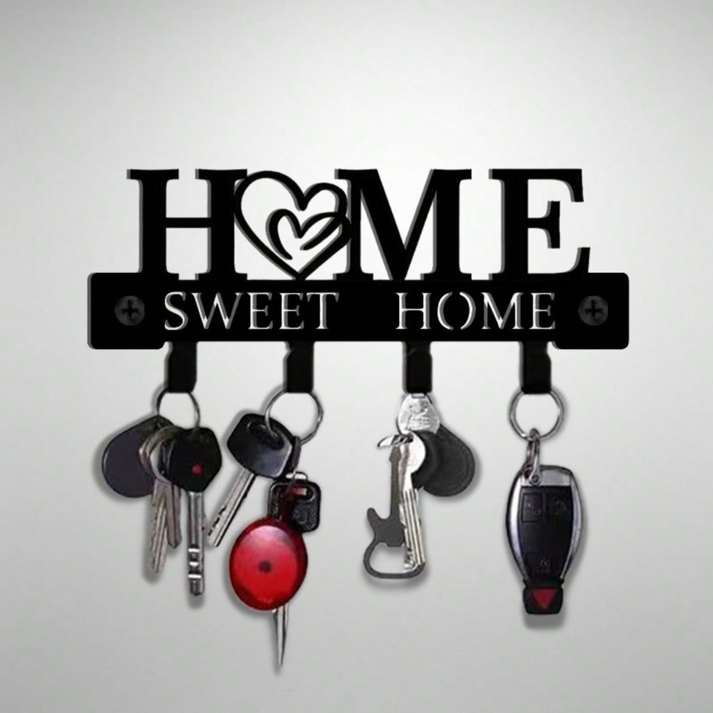 1Pc "Home Sweet Home" Metal Key Holder With Hooks, Easy Install Wall Rack For Keys, Hats & Towels In Kitchen, Bathroom & Entryway.Suitable For Room Decor,Wall Decor,Home Decor,Bathroom Decor,Coffee Bar Essentials,Wall Art