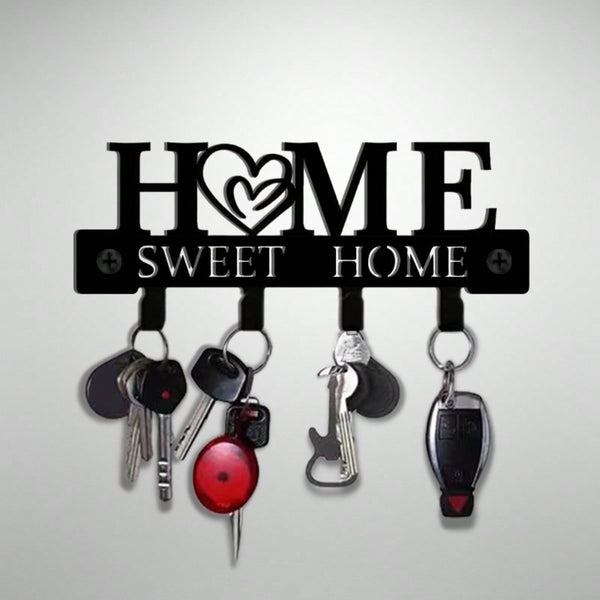 1Pc "Home Sweet Home" Metal Key Holder With Hooks, Easy Install Wall Rack For Keys, Hats & Towels In Kitchen, Bathroom & Entryway.Suitable For Room Decor,Wall Decor,Home Decor,Bathroom Decor,Coffee Bar Essentials,Wall Art