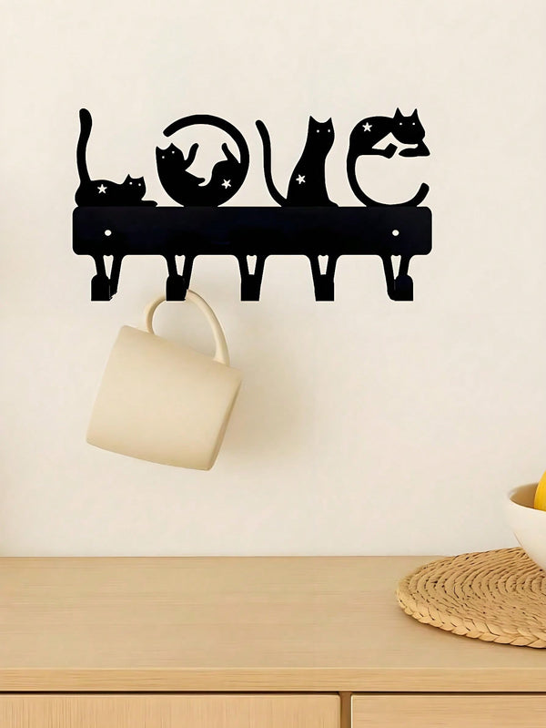 1pc Love Cats Key Rack Mounted Key Holder With Curled Cats Key Holder, Key Hanger, Towel Rack, Coat Rack.Suitable For Room Decor,Wall Decor,Home Decor,Bathroom Decor,Coffee Bar Essentials,Wall Art,Wedding