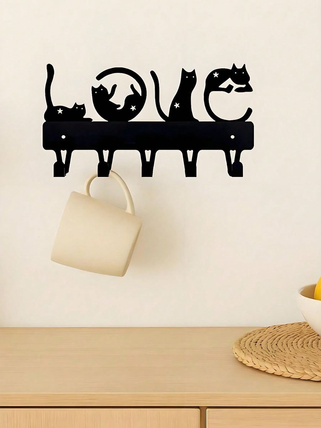1pc Love Cats Key Rack Mounted Key Holder With Curled Cats Key Holder, Key Hanger, Towel Rack, Coat Rack.Suitable For Room Decor,Wall Decor,Home Decor,Bathroom Decor,Coffee Bar Essentials,Wall Art,Wedding