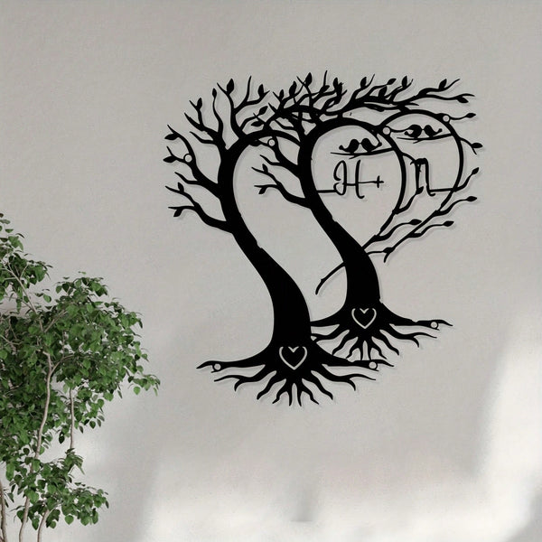 1 piece Tree of Life with heart-shaped metal wall decoration, weathering iron, Art Deco style, Valentine's Day and anniversary romantic gifts, home and garden decoration.
