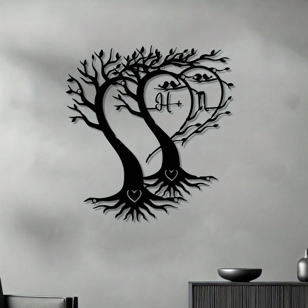 1 piece Tree of Life with heart-shaped metal wall decoration, weathering iron, Art Deco style, Valentine's Day and anniversary romantic gifts, home and garden decoration.