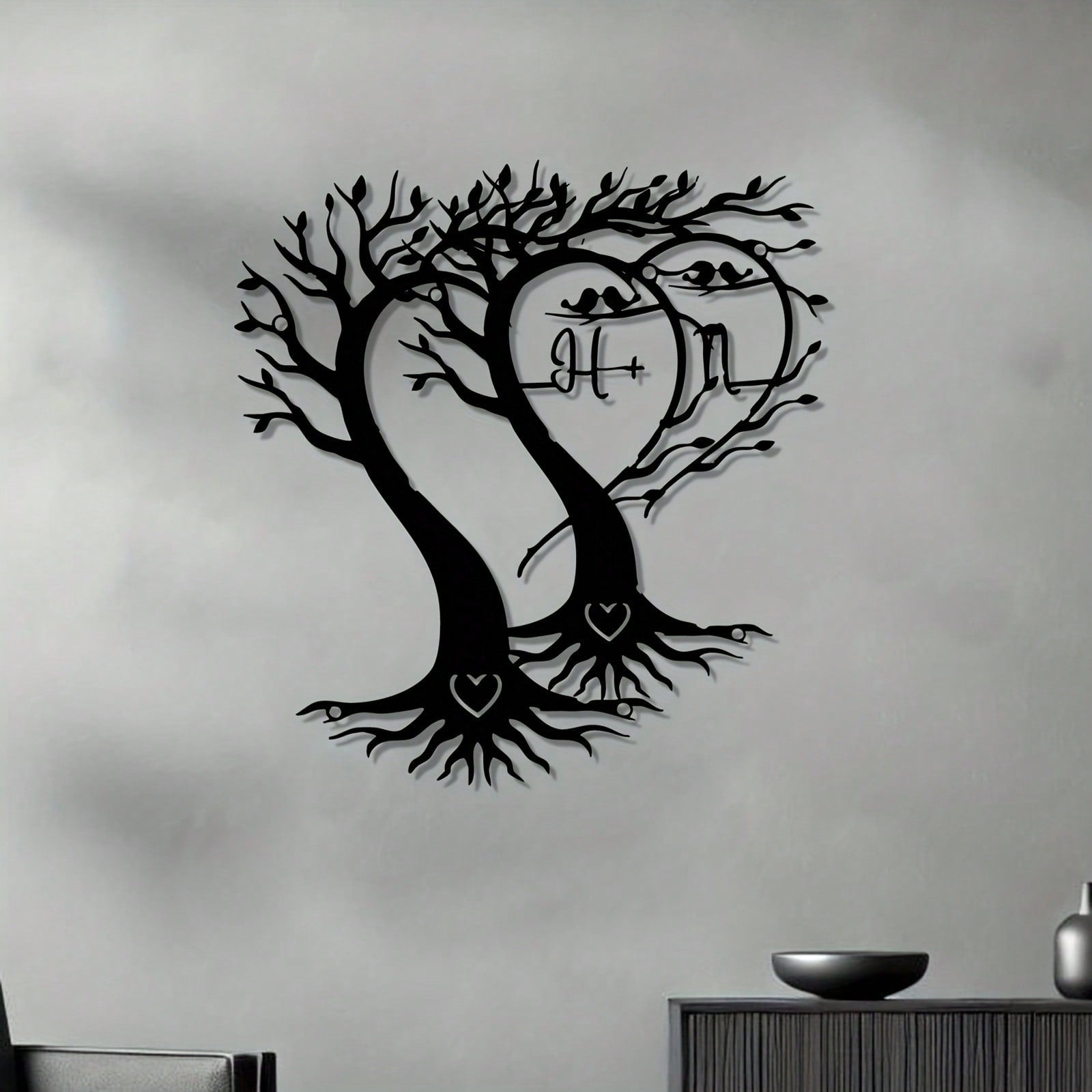 1 piece Tree of Life with heart-shaped metal wall decoration, weathering iron, Art Deco style, Valentine's Day and anniversary romantic gifts, home and garden decoration.