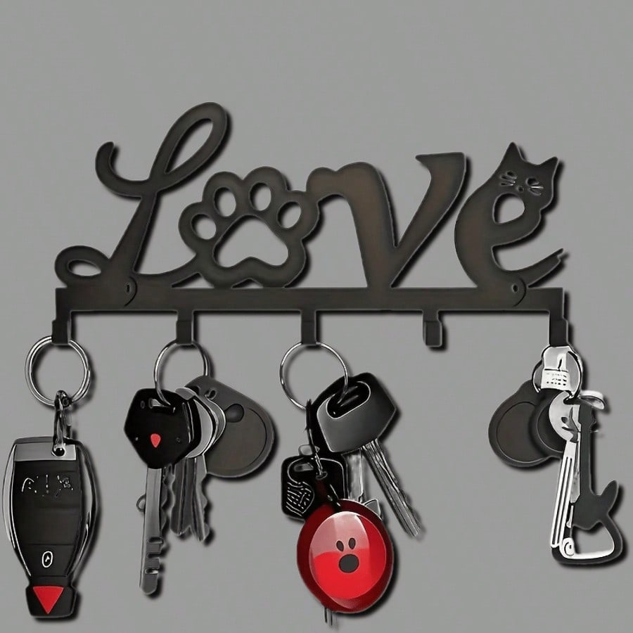 Cute Cat Paw Key Holder - Decorative Wall Mounted Storage Rack | Durable Metal Material, Space Saving, Adorable Cat Design, Easy To Install, Perfect Gift For Cat Lovers | Fun Cat Themed Decor | Sturdy Metal Shelf, Suitable For Cat Supplies Main image