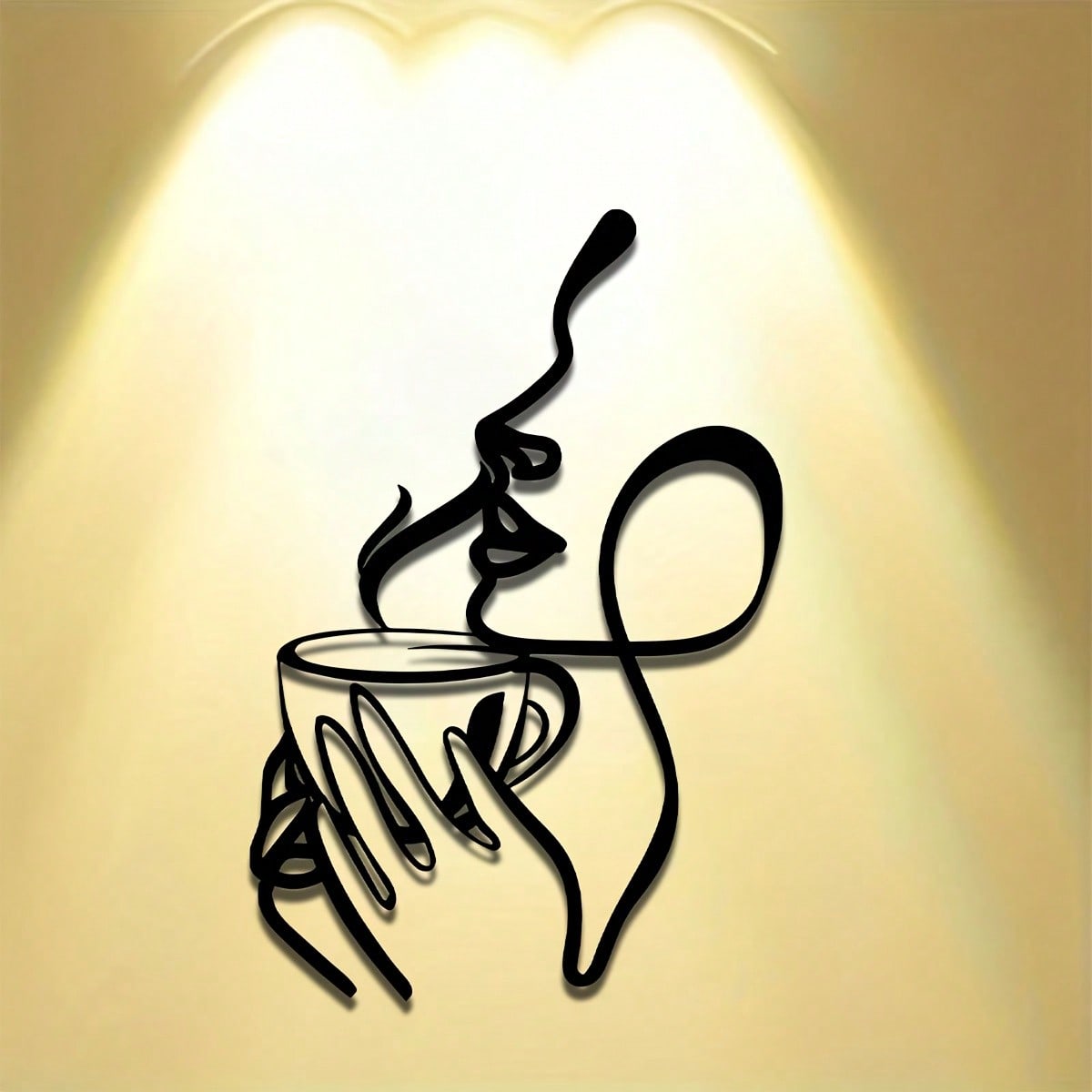Ladies line art metal wall decoration - minimalist coffee and lipstick silhouette, black metal wall carving, perfect for living room, bedroom, balcony or patio decoration, the perfect housewarming gift.