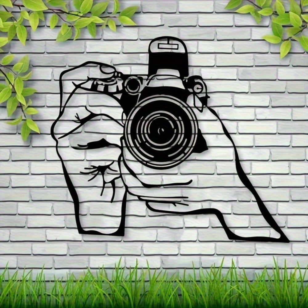 1pc 2D Metal Wall Art - Camera Line Art Decor, Black And White Minimalist Design, Durable Metal Craftsmanship, Suitable For Home, Office, Studio, Perfect Room Decoration