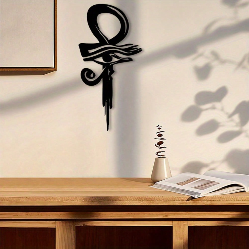 1pc Vintage Ankh Eye Of Horus Metal Wall Hanging Art Piece, Iron Sculpture Wall Decor, Suitable For Home Decoration, Egyptian Holiday Decor, Great Gift For Her, Powder Coated Surface, Applicable For Various Festivals Main image