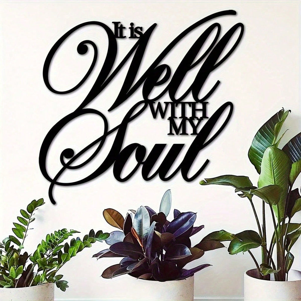 My Soul Rest In Peace "Metal Wall Decorations Elegant Black Scripture Plaque Suitable for living room, kitchen, porch, no wiring required, easy to install, perfect housewarming gift and decorative text artwork.