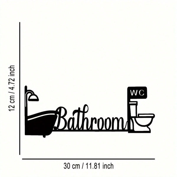 Vintage 2D wrought iron bathroom sign - toilet/restroom door decoration, rustic minimalist style, easy to hang, no wiring required, suitable for housewarming or wedding gifts, black metal wall hanging artwork.