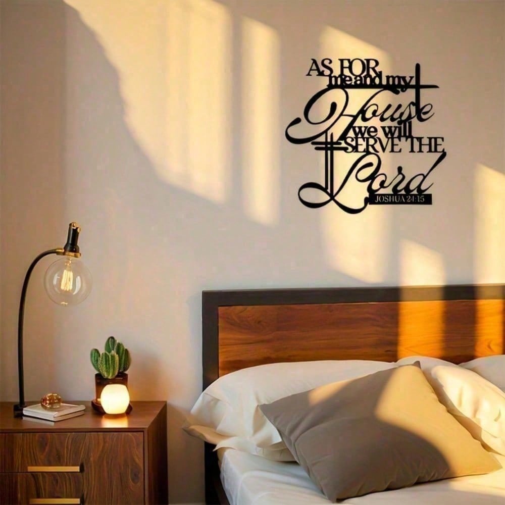 Elegant Christian Metal Wall Art, Featuring Intricate Black Sculptural Design And Engraved Scripture. Crafted From Durable Metal, Perfectly Accents Living Room, Bedroom, And Dining Room, Infusing Faith And Artistic Elegance. Suitable For Indoor Decor, Wal