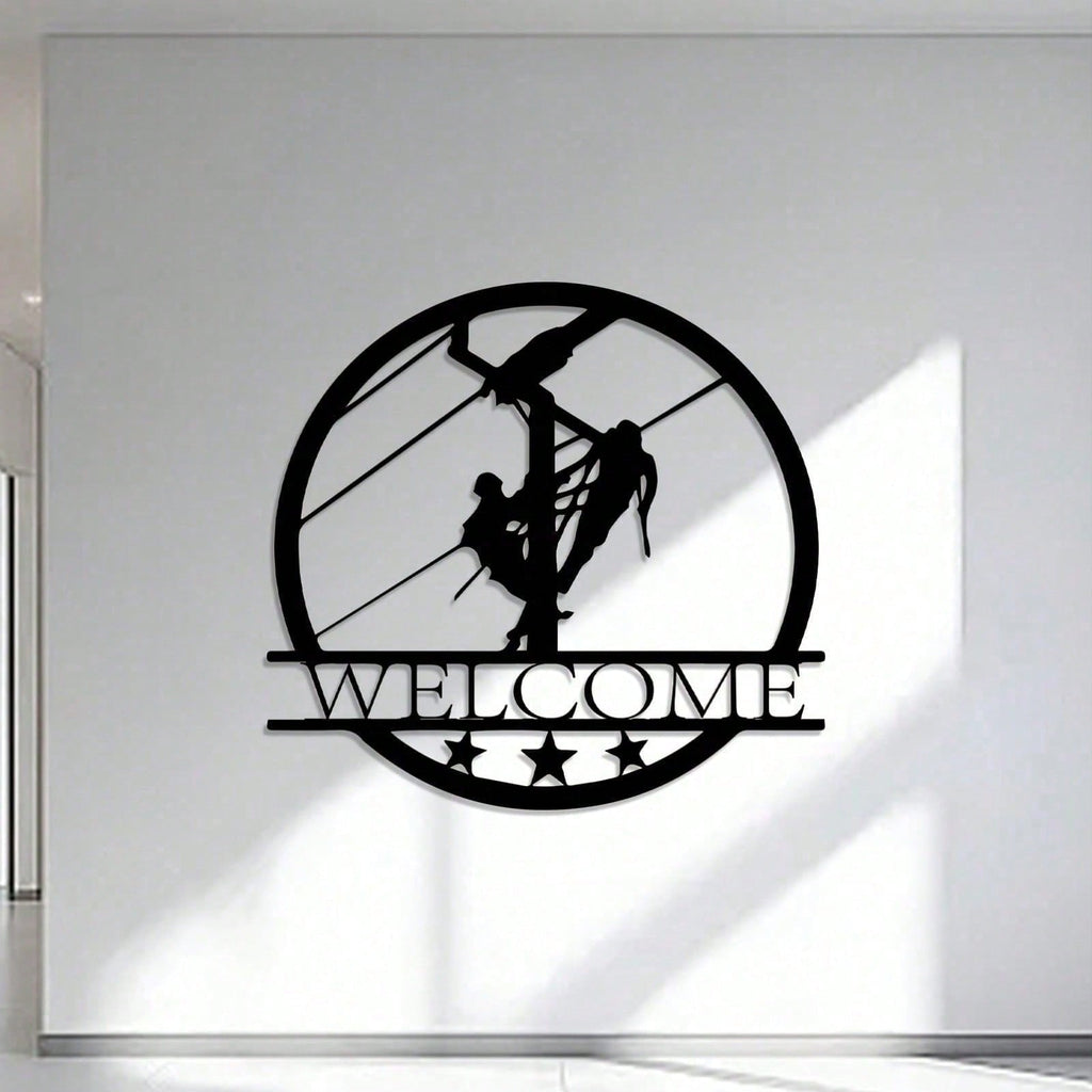 Vintage electrician metal wall hanging artwork - industrial style "welcome" sign, heavy duty iron construction, no power supply required, easy to install. Perfect for home, office decor or as an electrician gift (Christmas, birthday, Thanksgiving).