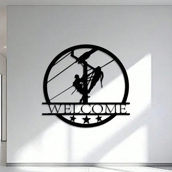 Vintage electrician metal wall hanging artwork - industrial style "welcome" sign, heavy duty iron construction, no power supply required, easy to install. Perfect for home, office decor or as an electrician gift (Christmas, birthday, Thanksgiving).