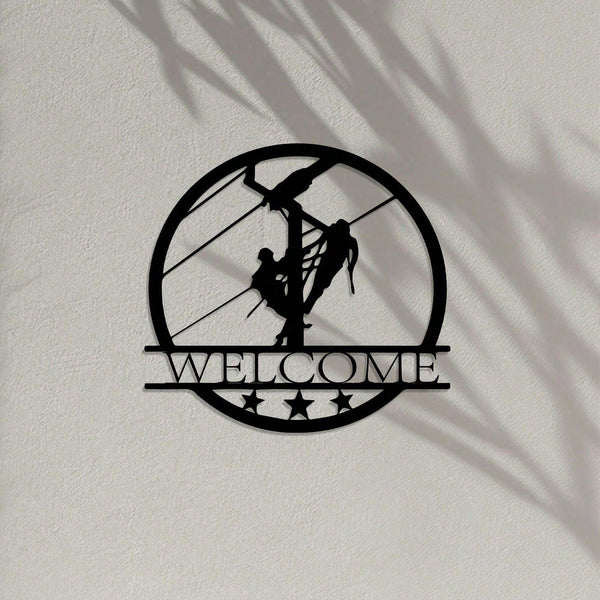 Vintage electrician metal wall hanging artwork - industrial style "welcome" sign, heavy duty iron construction, no power supply required, easy to install. Perfect for home, office decor or as an electrician gift (Christmas, birthday, Thanksgiving).