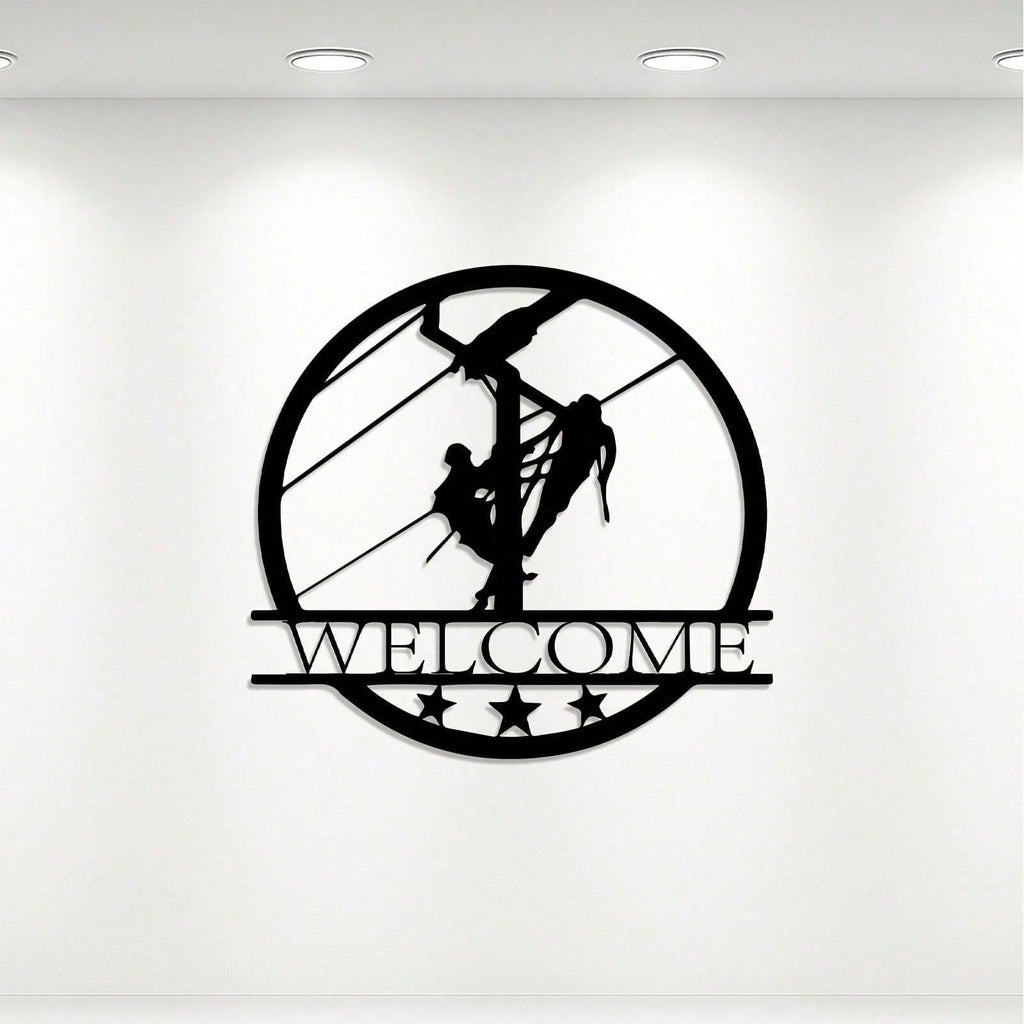 Vintage electrician metal wall hanging artwork - industrial style "welcome" sign, heavy duty iron construction, no power supply required, easy to install. Perfect for home, office decor or as an electrician gift (Christmas, birthday, Thanksgiving).