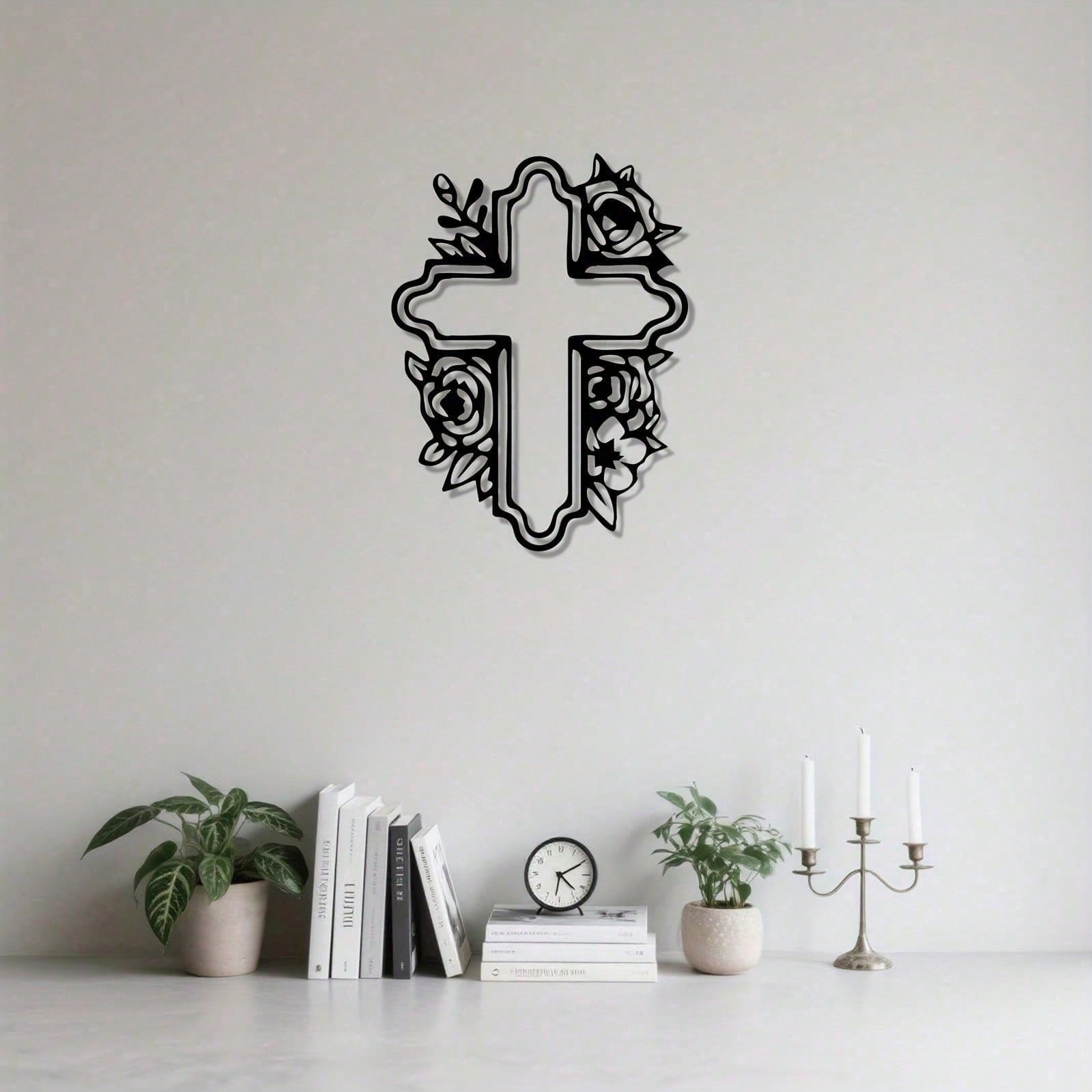 Vintage Floral Cross Metal Wall Decorations - Elegant crosses with delicate rose motifs made of durable iron. The perfect gift for Christmas, Easter, Mother's Day, Father's Day and graduation ceremonies. Main image