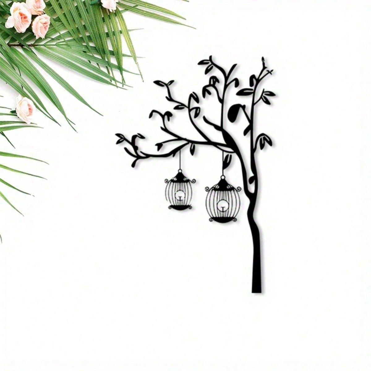 Modern black metal birdcage wall hanging artwork - weather resistant and easy to install, ideal for indoor and outdoor home decoration, perfect for room and wall decorations Main image