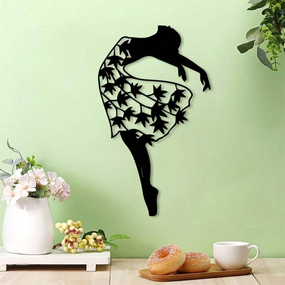 Vintage Ballet Dancer Metal Wall Decor - Weatherproof Iron Silhouette With Lace Skirt Design, Capturing Elegant Dance Pose. Ideal For Bedroom Or Living Room Decoration, Also A Great Christmas Gift Or Dance-Themed Present. Main image