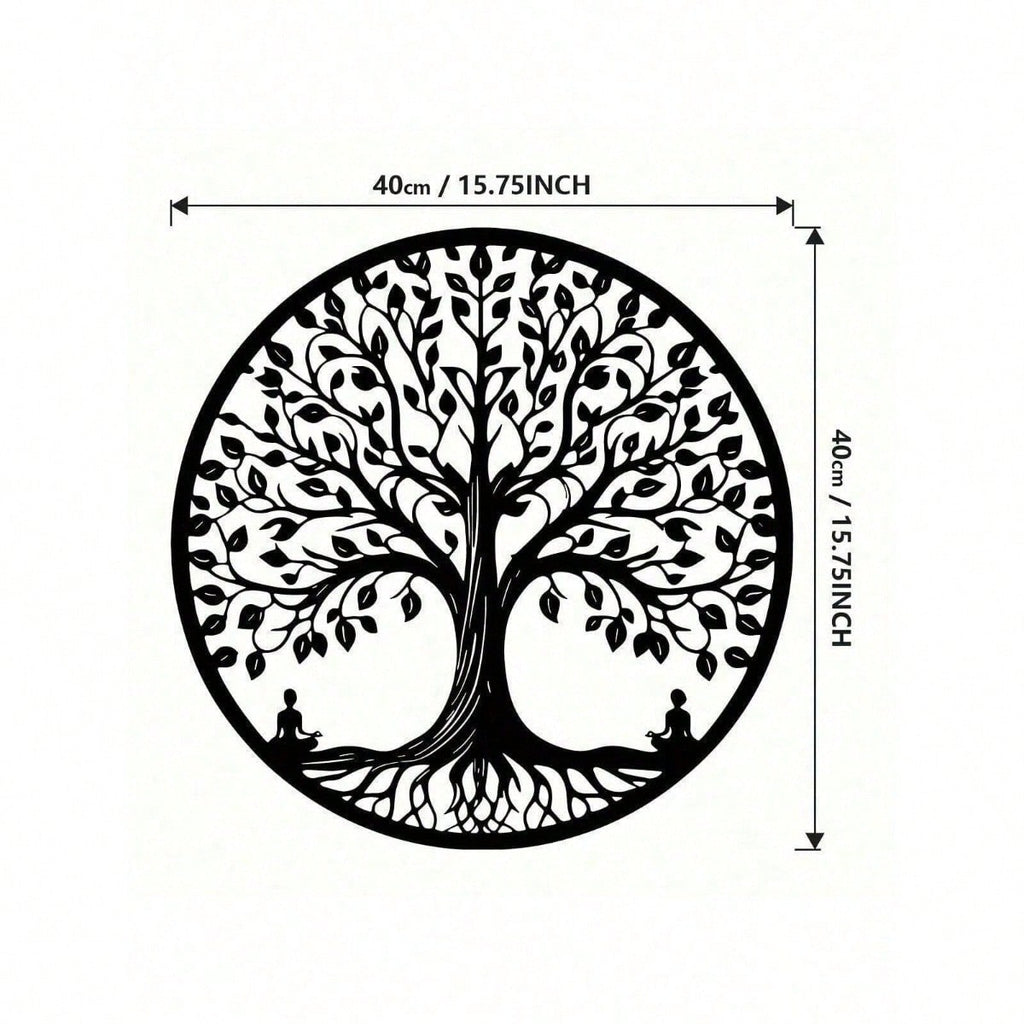 15.75-Inch Circular Elegant Tree Of Life Metal Wall Art, Crafted From Delicate Black Metal With Natural Motifs. Ideal For Home, Office, Or Outdoor Decor, It Makes A Perfect Housewarming Or Birthday Gift. A Stylish Addition To Modern Interior Spaces.