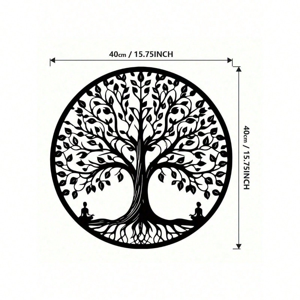 15.75-Inch Circular Elegant Tree Of Life Metal Wall Art, Crafted From Delicate Black Metal With Natural Motifs. Ideal For Home, Office, Or Outdoor Decor, It Makes A Perfect Housewarming Or Birthday Gift. A Stylish Addition To Modern Interior Spaces.