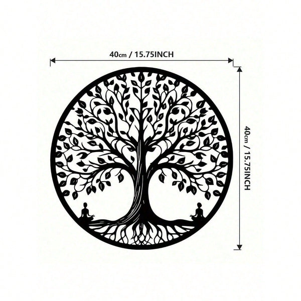 15.75-Inch Circular Elegant Tree Of Life Metal Wall Art, Crafted From Delicate Black Metal With Natural Motifs. Ideal For Home, Office, Or Outdoor Decor, It Makes A Perfect Housewarming Or Birthday Gift. A Stylish Addition To Modern Interior Spaces.