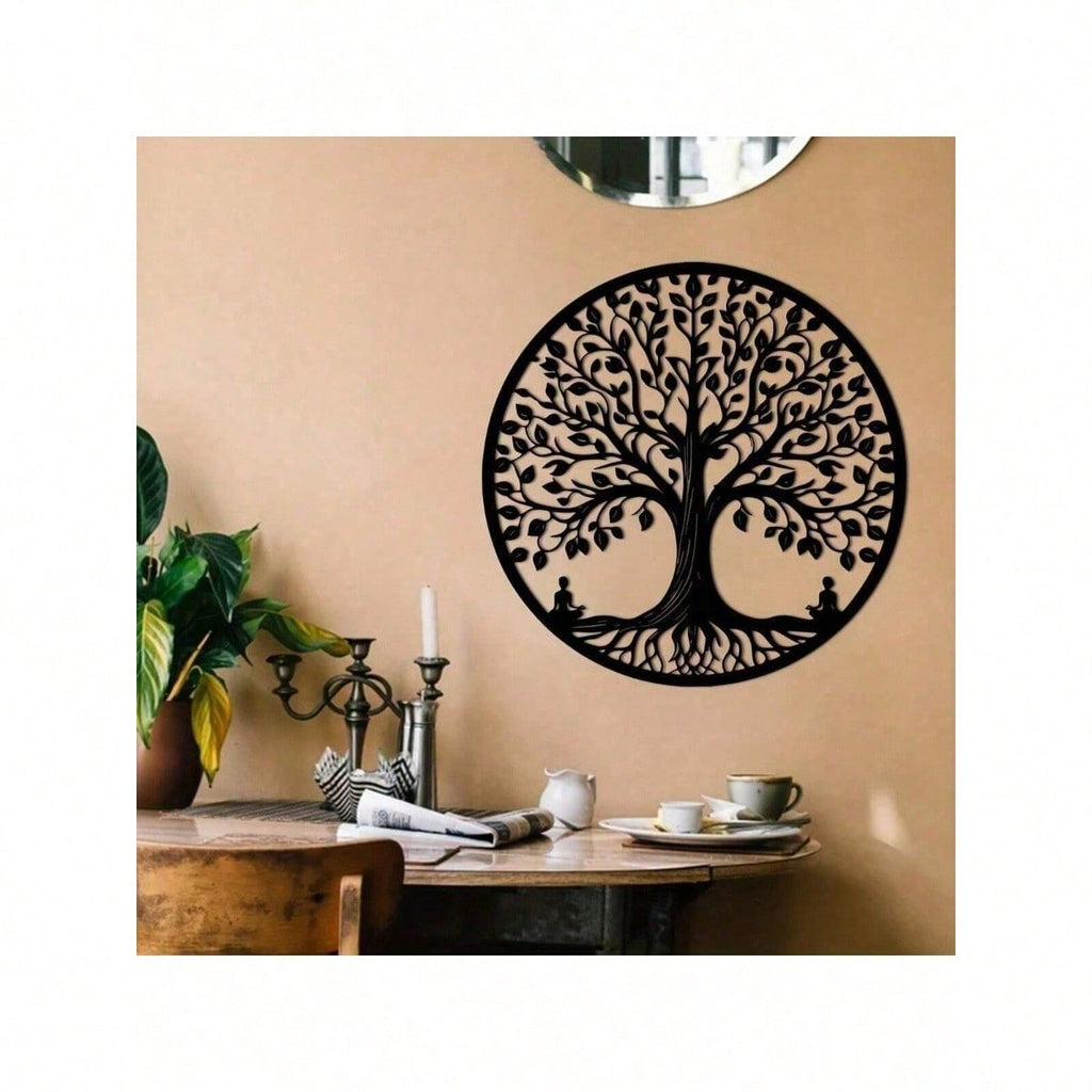 15.75-Inch Circular Elegant Tree Of Life Metal Wall Art, Crafted From Delicate Black Metal With Natural Motifs. Ideal For Home, Office, Or Outdoor Decor, It Makes A Perfect Housewarming Or Birthday Gift. A Stylish Addition To Modern Interior Spaces.