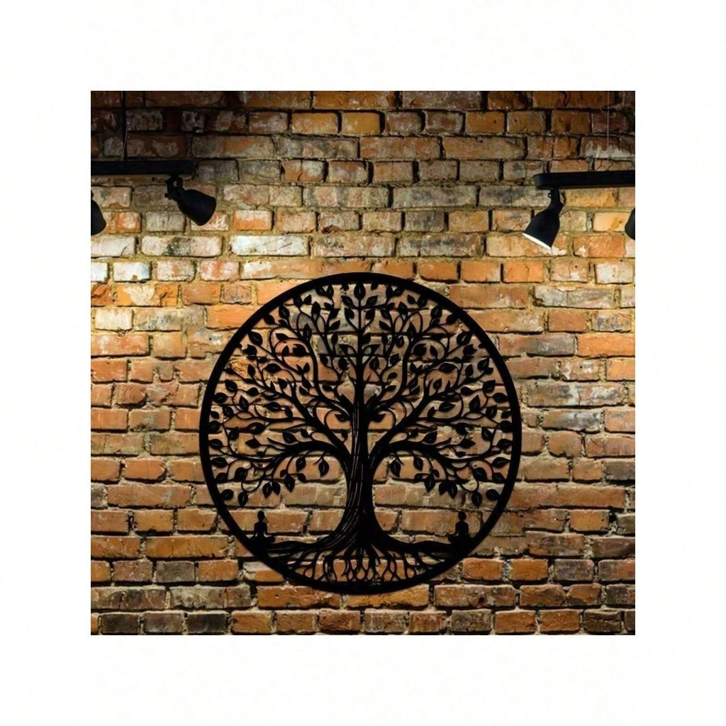 15.75-Inch Circular Elegant Tree Of Life Metal Wall Art, Crafted From Delicate Black Metal With Natural Motifs. Ideal For Home, Office, Or Outdoor Decor, It Makes A Perfect Housewarming Or Birthday Gift. A Stylish Addition To Modern Interior Spaces.