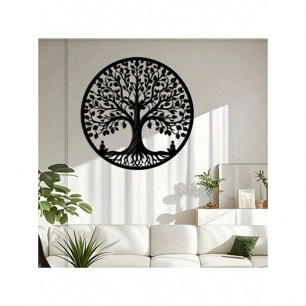 15.75-Inch Circular Elegant Tree Of Life Metal Wall Art, Crafted From Delicate Black Metal With Natural Motifs. Ideal For Home, Office, Or Outdoor Decor, It Makes A Perfect Housewarming Or Birthday Gift. A Stylish Addition To Modern Interior Spaces.