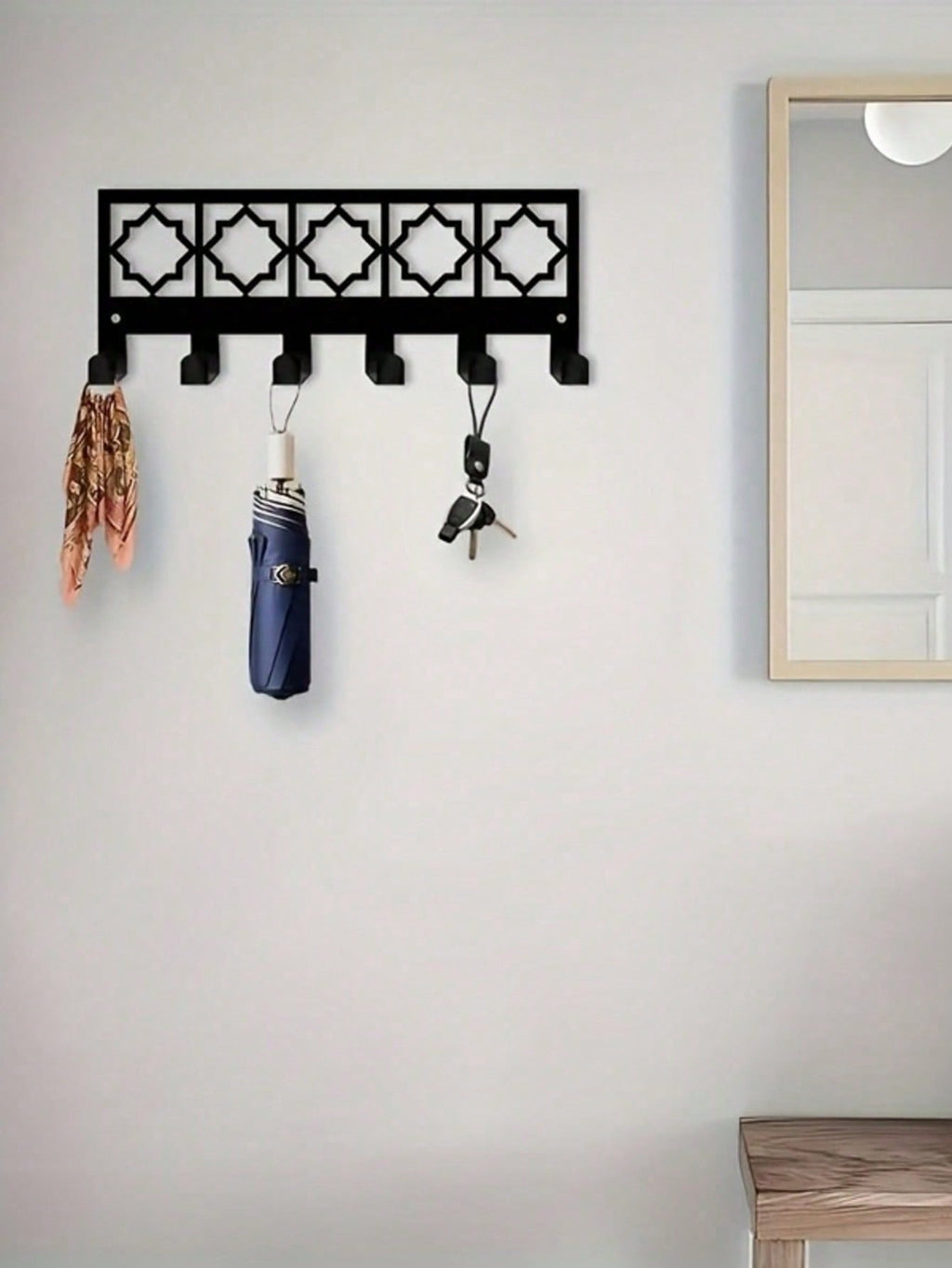 Bohemian Style Metal Wall Hook With 6 Key Holders - Elegant Design, Sturdy Construction, Practical Storage For Home, Office Or Entryway. Featuring Black Geometric Pattern, High-Quality Craftsmanship.| Home Organization, Entryway Decor, Premium Craftsmansh