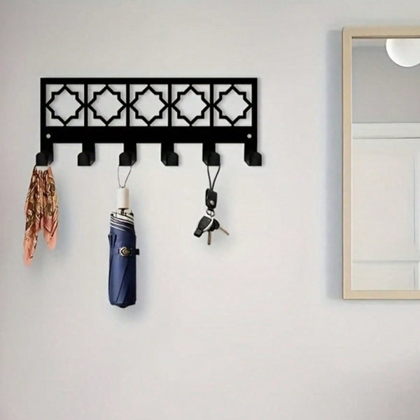 Bohemian Style Metal Wall Hook With 6 Key Holders - Elegant Design, Sturdy Construction, Practical Storage For Home, Office Or Entryway. Featuring Black Geometric Pattern, High-Quality Craftsmanship.| Home Organization, Entryway Decor, Premium Craftsmansh