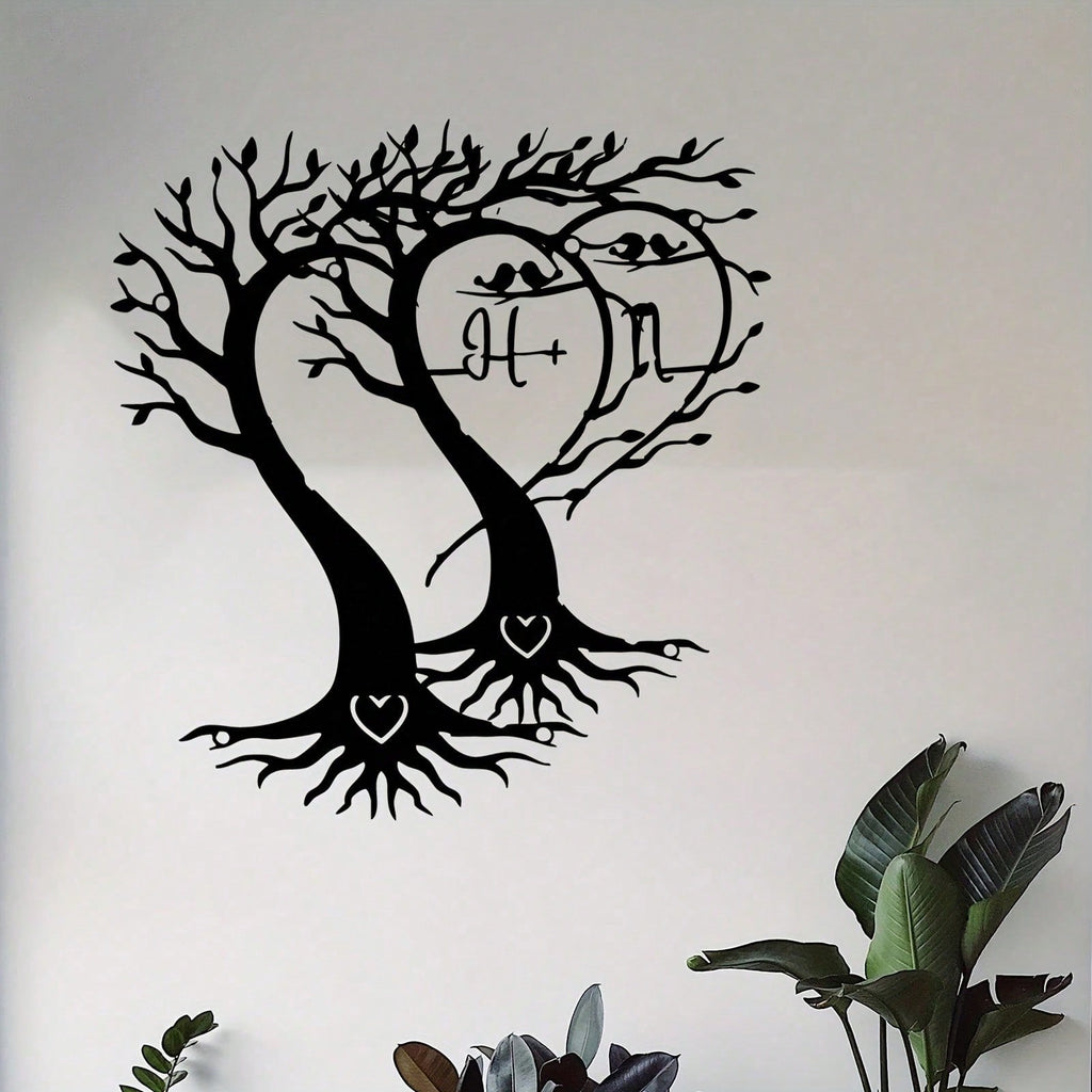 1 piece Tree of Life with heart-shaped metal wall decoration, weathering iron, Art Deco style, Valentine's Day and anniversary romantic gifts, home and garden decoration.