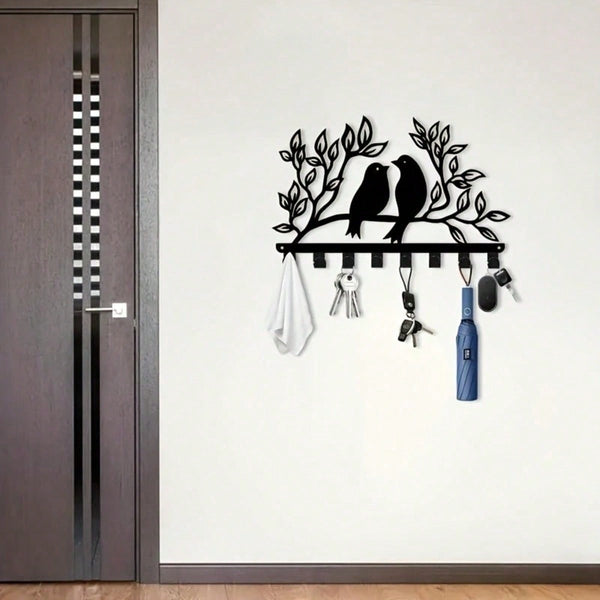1 piece branch bird metal hook, 8 hook coat hat key hanger. Natural theme decorative finishing rack for porches, bedrooms and living rooms, handicraft design