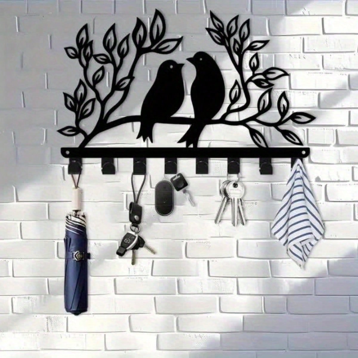 1 piece branch bird metal hook, 8 hook coat hat key hanger. Natural theme decorative finishing rack for porches, bedrooms and living rooms, handicraft design