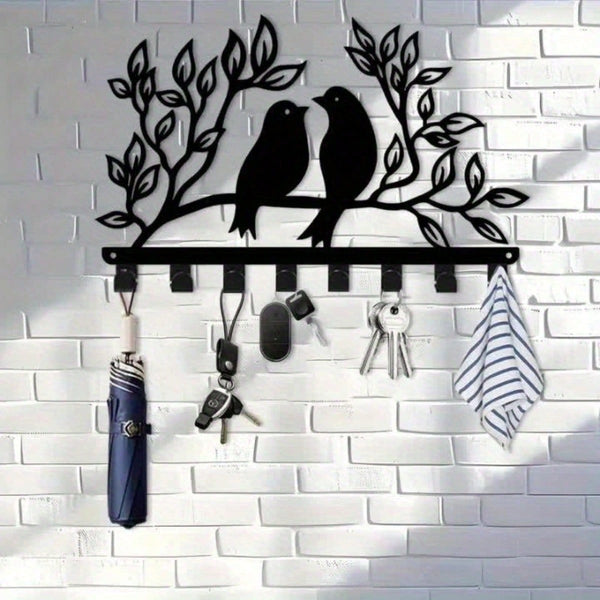 1 piece branch bird metal hook, 8 hook coat hat key hanger. Natural theme decorative finishing rack for porches, bedrooms and living rooms, handicraft design