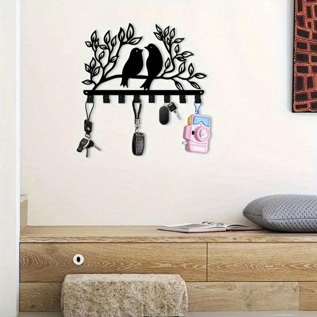 1 piece branch bird metal hook, 8 hook coat hat key hanger. Natural theme decorative finishing rack for porches, bedrooms and living rooms, handicraft design